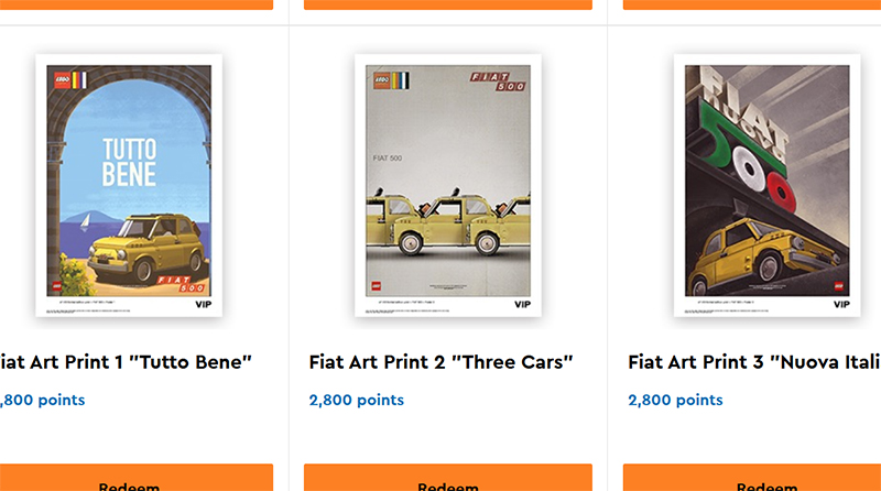 LEGO VIP Reward Centre adds Creator Expert 10271 Fiat 500 prints